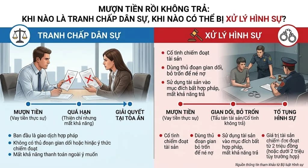 Mượn tiền rồi không trả: Khi nào là tranh chấp dân sự, khi nào có thể bị xử lý hình sự?