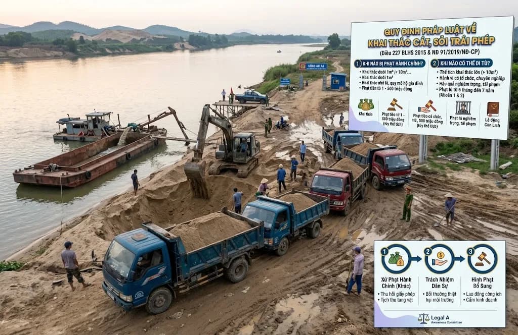 Khai thác cát, sỏi trái phép: Khi nào bị phạt hành chính, khi nào có thể đi tù?